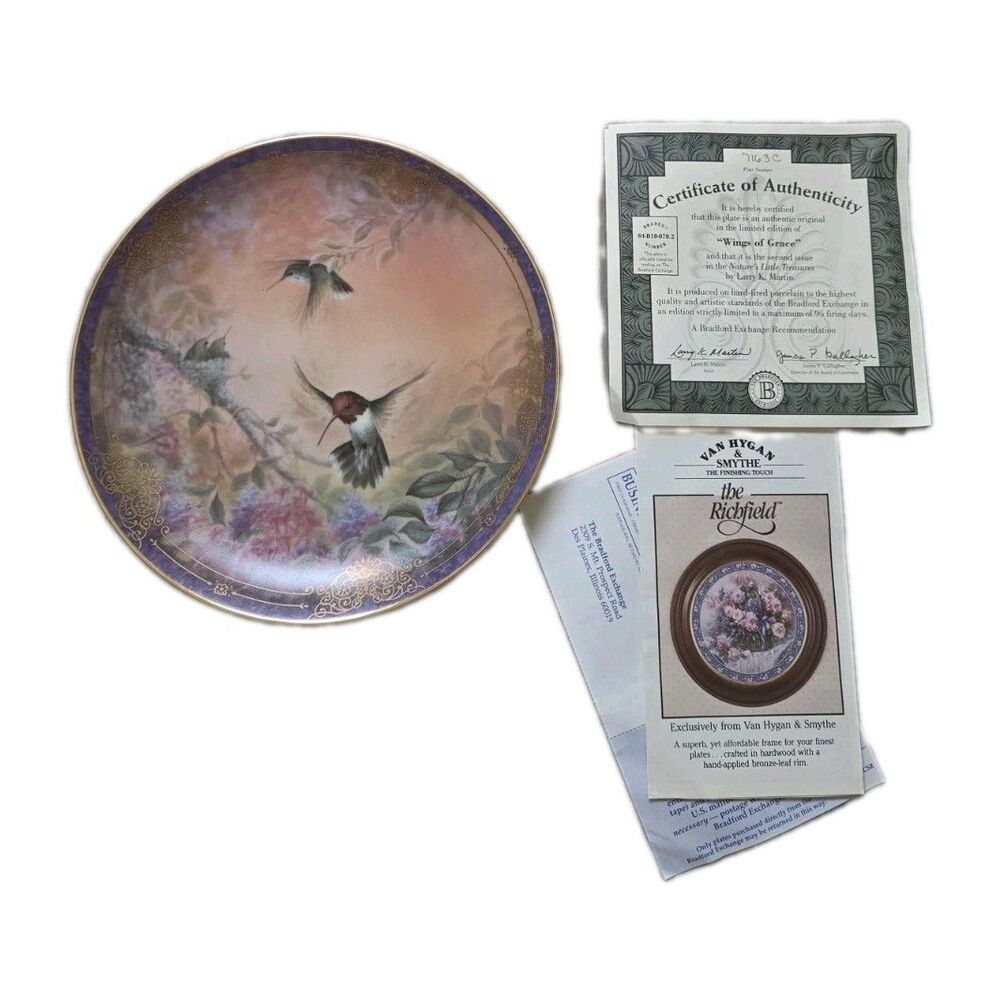 VTG Bradford Exchange Wings of Grace Hummingbird Plate Larry K Martin COA 93